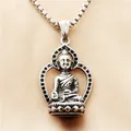 Silver Buddha pendant necklace in polished stainless steel with classic box chain - Silver (Pendant Only (Without Chain))