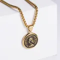 Gold stainless steel Queen Elizabeth coin pendant necklace on white stone display - Gold Pendant (No Chain)
