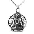 Macro detail of vintage silver buddha pendant showing relief carving and box chain - Pendant Only / Silver