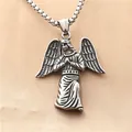 Retro stainless steel angel wing pendant necklace with vintage finish and steel chain - Pendant Only (No Chain) / Silver