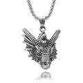 Detailed close-up of a vintage dragon head pendant with intricate scales and metallic finish - Silver Pendant (Without Chain)