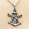 Retro stainless steel anchor pendant with skull and crossbones on silk background - Pendant Only (No Chain)
