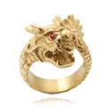 Retro punk titanium steel dragon ring with gold finish and red ruby stone eyes - US 8 / Gold