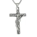 Retro stainless steel cross pendant with guitar player engraving and crystal inlays - Silver Pendant (Without Chain)