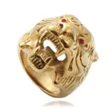 Vintage punk gold stainless steel tiger head ring with sparkling red zircon eyes for men - US 8 / Gold