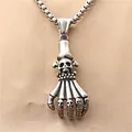 Gothic skull hand pendant necklace in vintage stainless steel with box chain - Silver Pendant (Without Chain)
