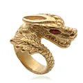 Anello vintage punk a testa di drago in acciaio inossidabile dorato con pietre rosse - Oro Occhi Rossi