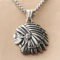 Vintage stainless steel Indian chief head pendant necklace with silver box chain - Pendant Only (Without Chain)