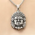 Retro stainless steel Indian chief pendant necklace on silver box chain over satin - Pendant Only (Without Chain) / Silver
