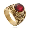 Men's gold titanium steel ring with round red gemstone and United States engraving - US 8 / Gold Red Stone
