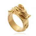 Vintage punk dragon head ring in gold plated titanium steel with detailed carving - US 8 / Gold