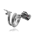 Anillo de dragón retro en acero inoxidable punk con escamas detalladas y ojos rojos - US 8 / Color acero