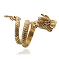 Anillo de dragón retro en acero inoxidable dorado con escamas y detalles ojos rojos - US 8 / Dorado