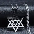Collier pendentif étoile hexagramme en acier inoxydable argenté poli avec chaîne box - Argent