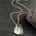 Punk rock guitar and marble pick double pendant necklace with steel box chain - Guitar Pick Silver Variant (BY-067)