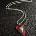 Punk rock guitar pick necklace with silver chain and red translucent pendant - Guitar Pick Black Red Variant (BY-067)