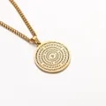 Golden stainless steel yoga Om mandala pendant necklace for men with engraved circular plate - Gold