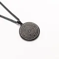 Retro stainless steel yoga om pendant necklace with engraved sanskrit symbols on black disc - Black