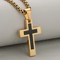 Minimalist gold stainless steel cross necklace with black inlay on a box chain - Gold And Black (Pendant Only (Without Chain))