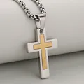 Detailed close-up of a dual-tone stainless steel cross pendant on a sleek box chain - Silver + Gold (Pendant Only (Without Chain))