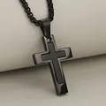 Macro detail of black double-layered cross pendant showing matte and polished textures - Black (Pendant Only)