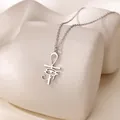 Polished titanium steel necklace with Ankh and Eye of Horus pendant for women - Egyptian Style Necklace / Silver