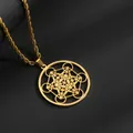Collier pendentif Cube de Métatron doré en acier inoxydable avec chaîne torsadée - Or