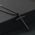 Minimalist matte black stainless steel cross pendant necklace with black box chain for men - Box Chain / Black