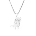 Detailopname van de speelse zilveren kattenhanger met een duurzame vierkante schakelketting - Zilveren Kattenketting / Zilver