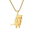 Gepolijste gouden roestvrijstalen kattenhanger met bijpassende kralenketting voor dames - Gouden Kattenketting / Goud