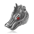 Vintage punk dragon head titanium steel ring with sparkling red gemstone eyes - US 8 / Silver