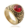 Retro men's gold titanium steel ring with a large faceted red gemstone and ornate carvings - US 8 / Gold Red Stone