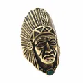Anello vintage in acciaio inossidabile capo indiano con piume e pietra verde - Taglia 7 / Oro con Turchese
