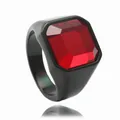 Anillo punk vintage para hombre en acero inoxidable negro con piedra roja cuadrada - US 7 / Oro y Plata con Piedra Roja