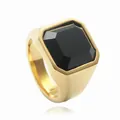 Anillo punk vintage para hombre en acero de titanio con piedra negra cuadrada oro - US 7 / Dorado Piedra Negra