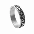 Retro Viking Rune Ring in Stainless Steel with black engraving for men and women - US 7 / Antique Silver