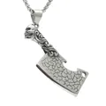Pendentif couperet punk gothique argenté avec gravure de crâne et texture fissurée - Style A / Pendentif avec chaîne