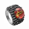 Anello gotico punk occhio del diavolo in acciaio inossidabile stile piuma - US 7 / Argento Vintage Occhio Rosso