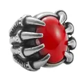 Punk style dragon claw ring in stainless steel with a bold red oval gemstone inlay - US 7 / Antique Silver