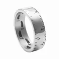Vintage titanium steel ruler ring with engraved foot prints for men punk style - US 7 / Antique Silver