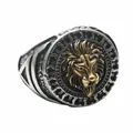 Retro punk titanium steel lion head ring with dual-tone gold and silver metallic finish - US 7 / Gold & Silver