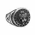 Retro lion head embossed men's stainless steel ring with a vintage silver finish - US 7 / Antique Silver