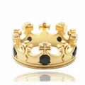 Anillo corona punk retro en acero inoxidable dorado con piedras negras y grabados - Talla 7 / Oro Circonita Negra