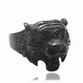 Detailed view of punk style black tiger head ring with matte finish stainless steel - US 7 / Two-tone Gold Black