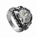 Macro shot of silver stainless steel dragon claw ring with large round clear gemstone - US 7 / Vintage Silver Style 1 (Clear Zirconia)