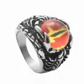 Detail of vintage punk dragon claw ring in stainless steel with a red dragon eye stone - US 7 / Vintage Silver Style 3 (Demon Eye)