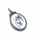 Detailed close-up of retro titanium steel oval pendant with colorful fox art engraving - Indian Fox Style (02) / Pendant Only (Without Chain)