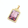 Macro detail of golden rectangular pendant with nine-tailed fox artwork and relief edges - Gold Nine-tailed Fox Pendant Only (Without Chain)