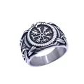 Men's vintage Viking compass ring in stainless steel with intricate braided textures - US 8 / Antique Silver