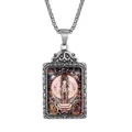 Detailed relief of vintage silver guardian buddha pendant with intricate cloud patterns - Steel Avalokitesvara Pendant Only (Without Chain)